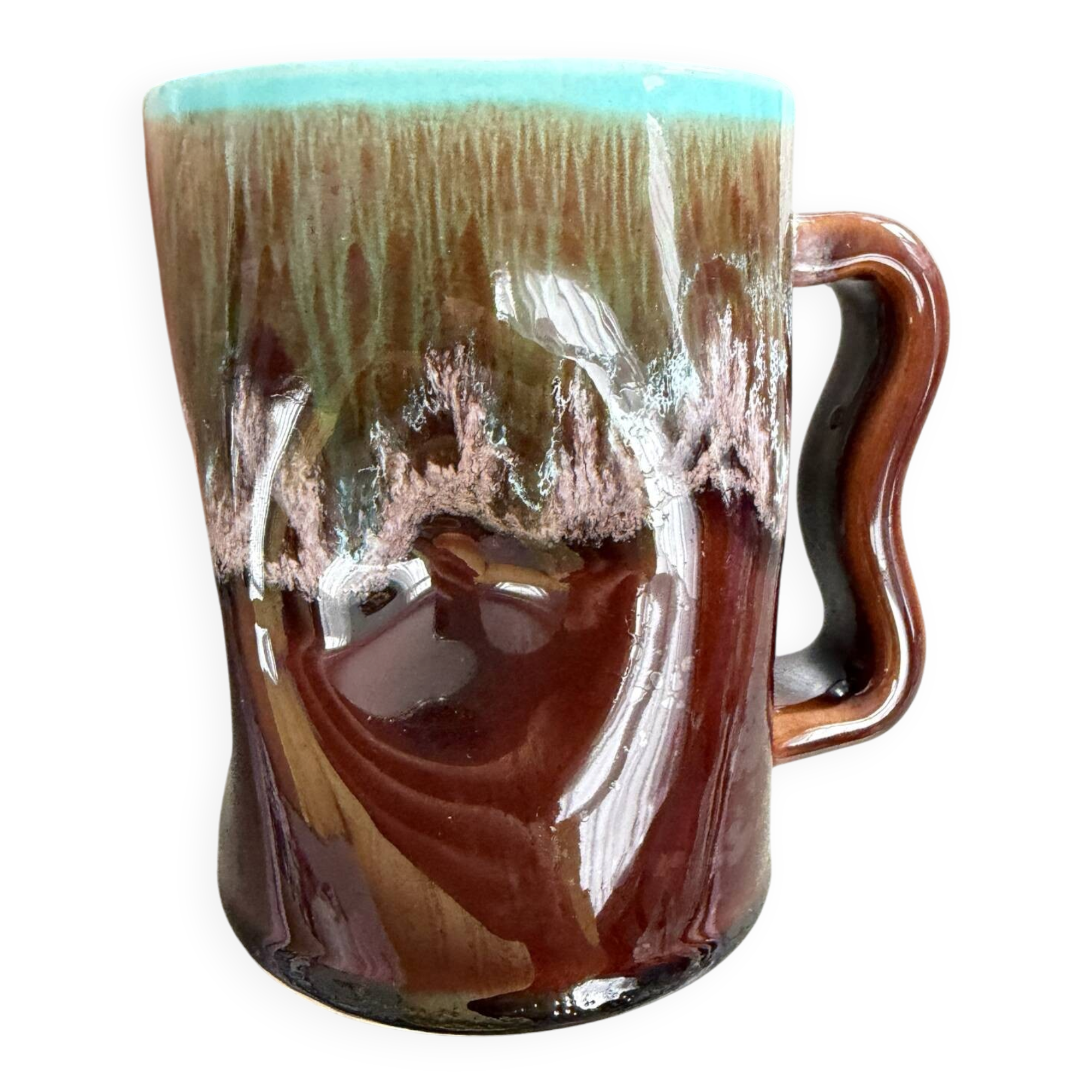 Vintage Vallauris cup blue green brown lava