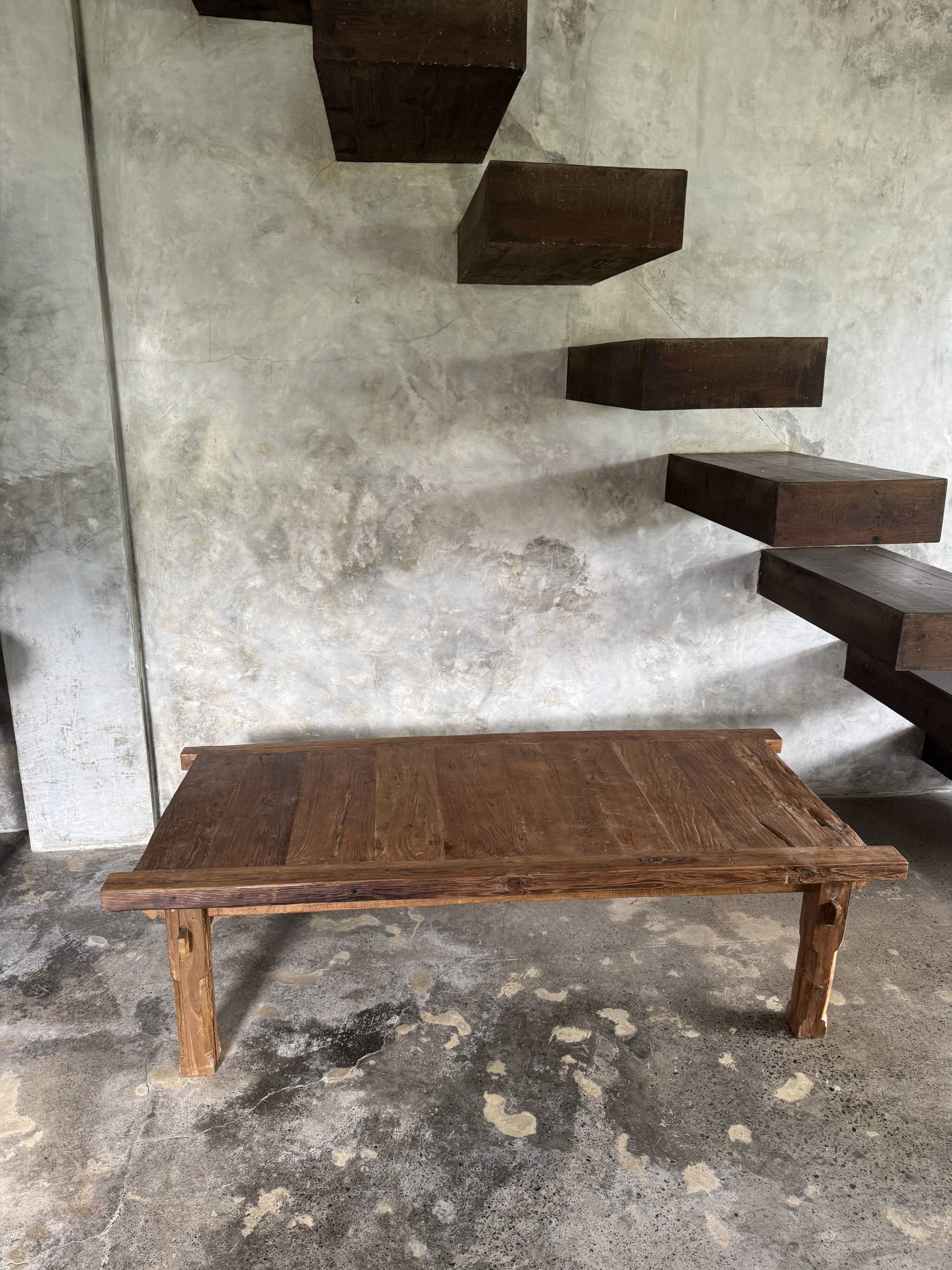 Large upcycled golden teak coffee table L1m60 W70 H45