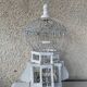 Oriental bird cage, metal and wood white and vintage blue