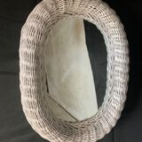 White wicker rattan mirror