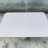Rectangular travertine coffee table central foot