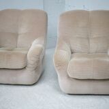 Pair of armchairs "space age". Beige corduroy velvet. France, circa 1970