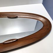 Vintage Postmodern Oval Wall Mirror with a Wooden Frame, Italy