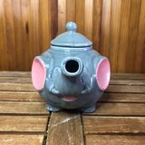 Old teapot elephant shape gray & pink ceramic vintage #a472