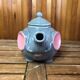 Old teapot elephant shape gray & pink ceramic vintage #a472