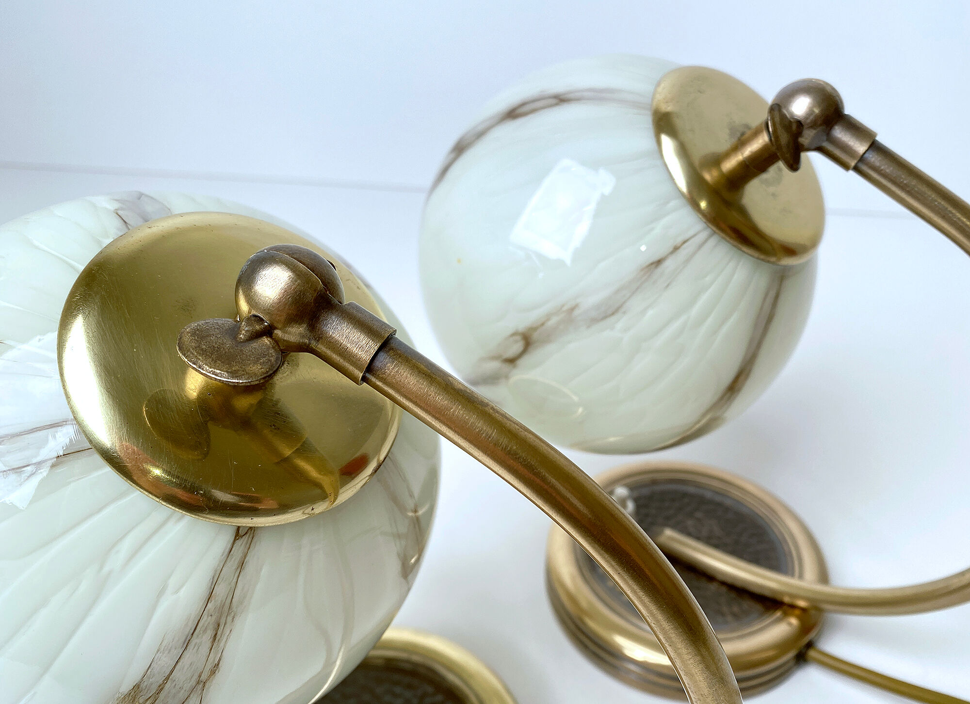 Pair of vintage lamp art deco bauhaus, 30s, marbled glass brass