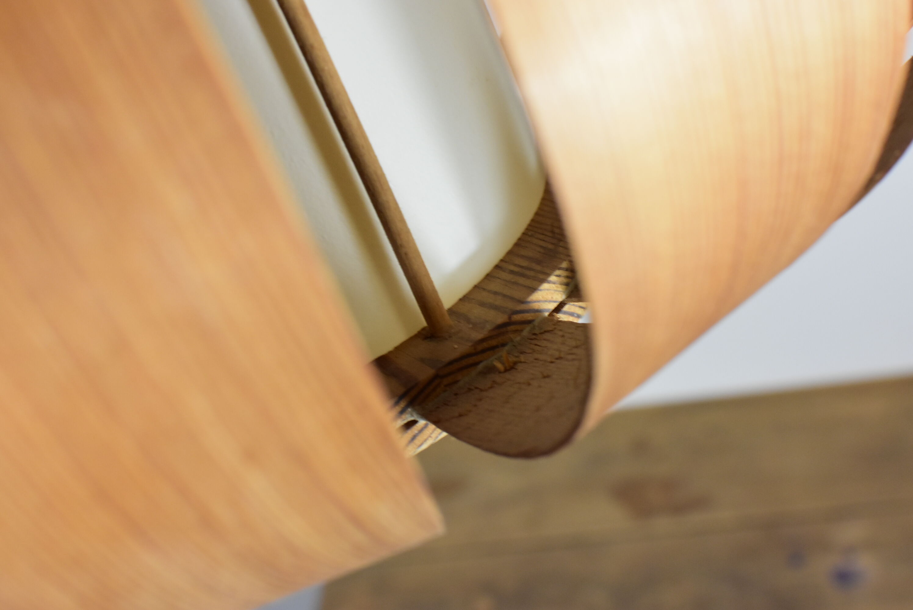 Scandinavian-style wooden pendant light.