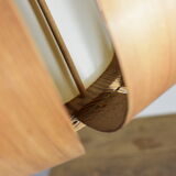 Scandinavian-style wooden pendant light.