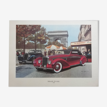 Lithographie voiture ancienne Delage