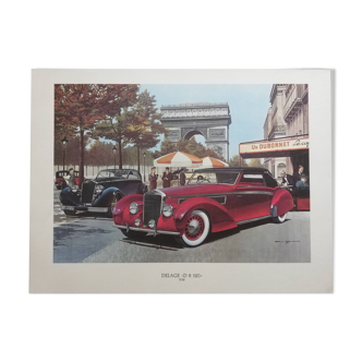 Old car lithograph Delage