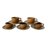 Set of 5 stoneware coffee cups and saucers 1970