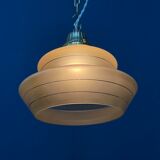 Vintage ocher glass hanging lamps with brass gallery