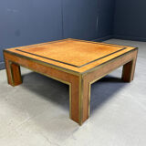 Brass and burl wood coffee table by Jean Claude Mahey, 1970s