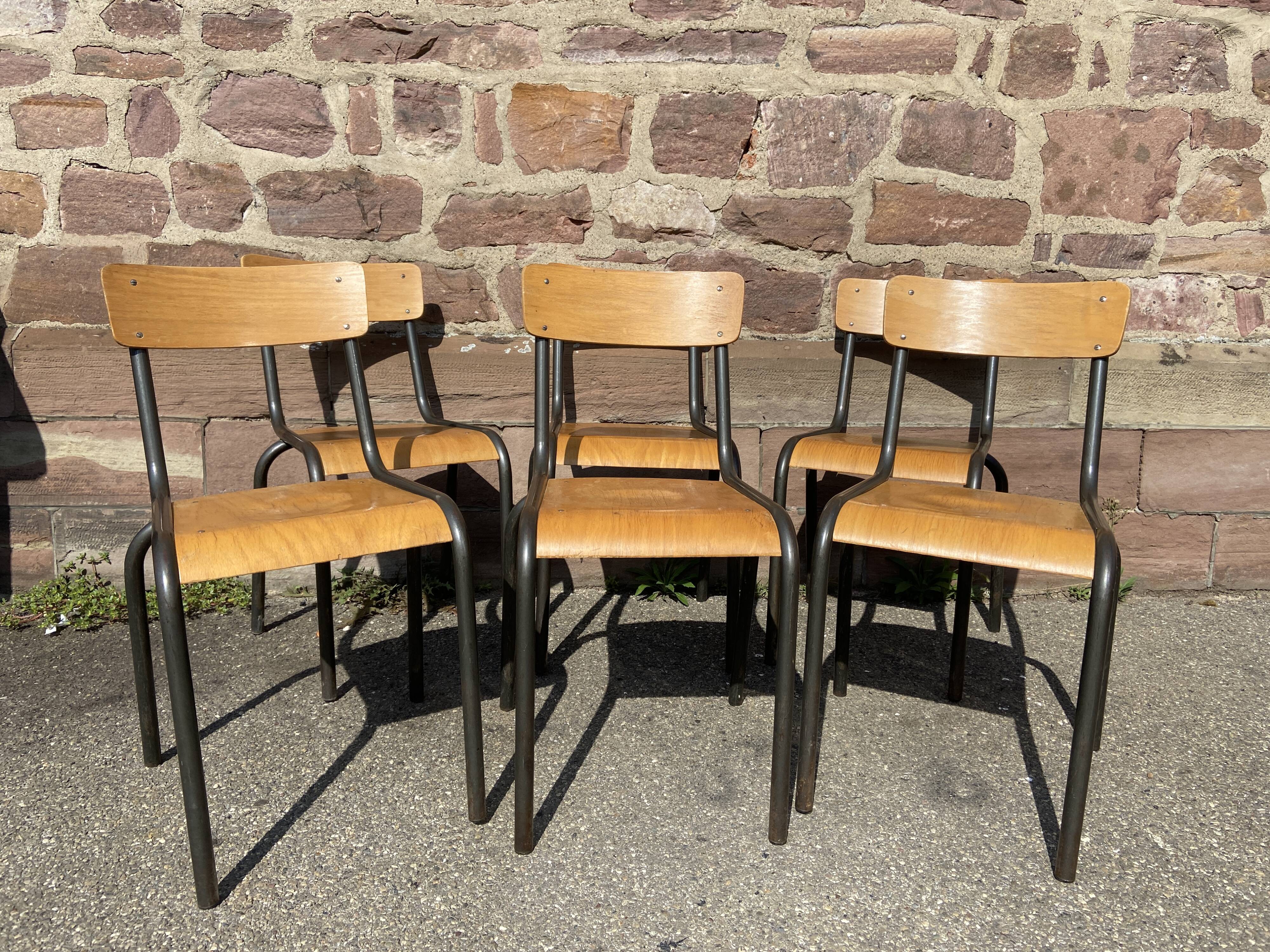Lot de 6 chaises industrielles école vintage collectivités mullca delagrave tube & bois