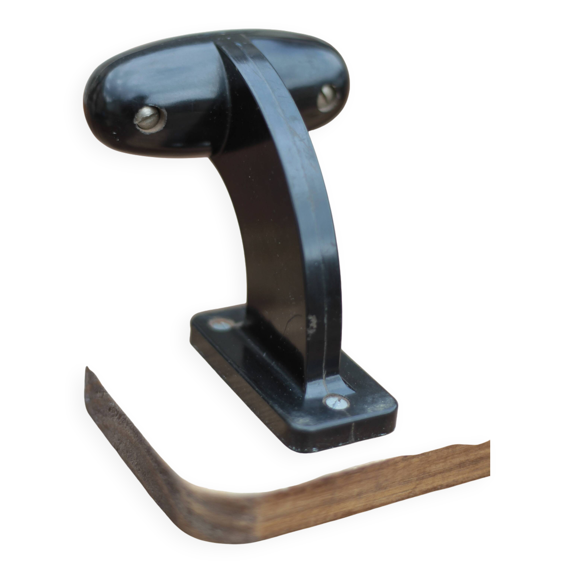 Wooden wall coat rack, vintage wall coat rack, bakelite hooks, ha