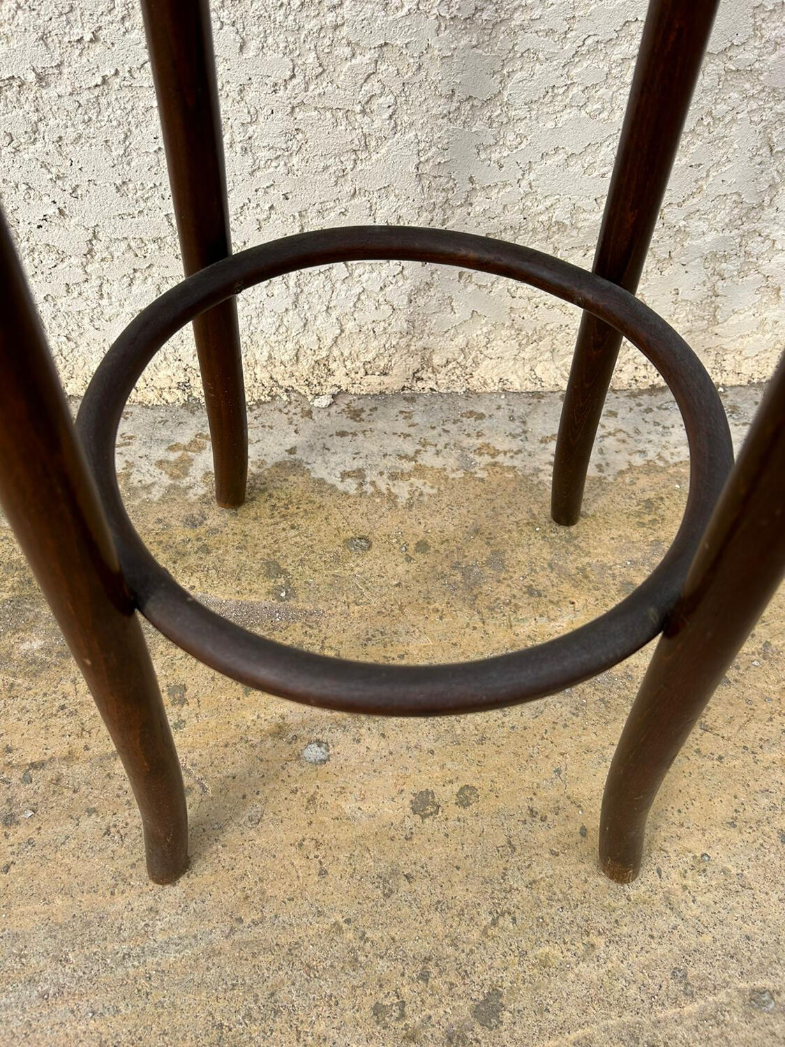 Tabouret de bar vintage en bois & cannage