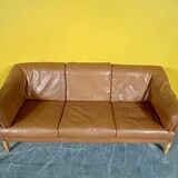 Danish three seater tan leather Stouby sofa
