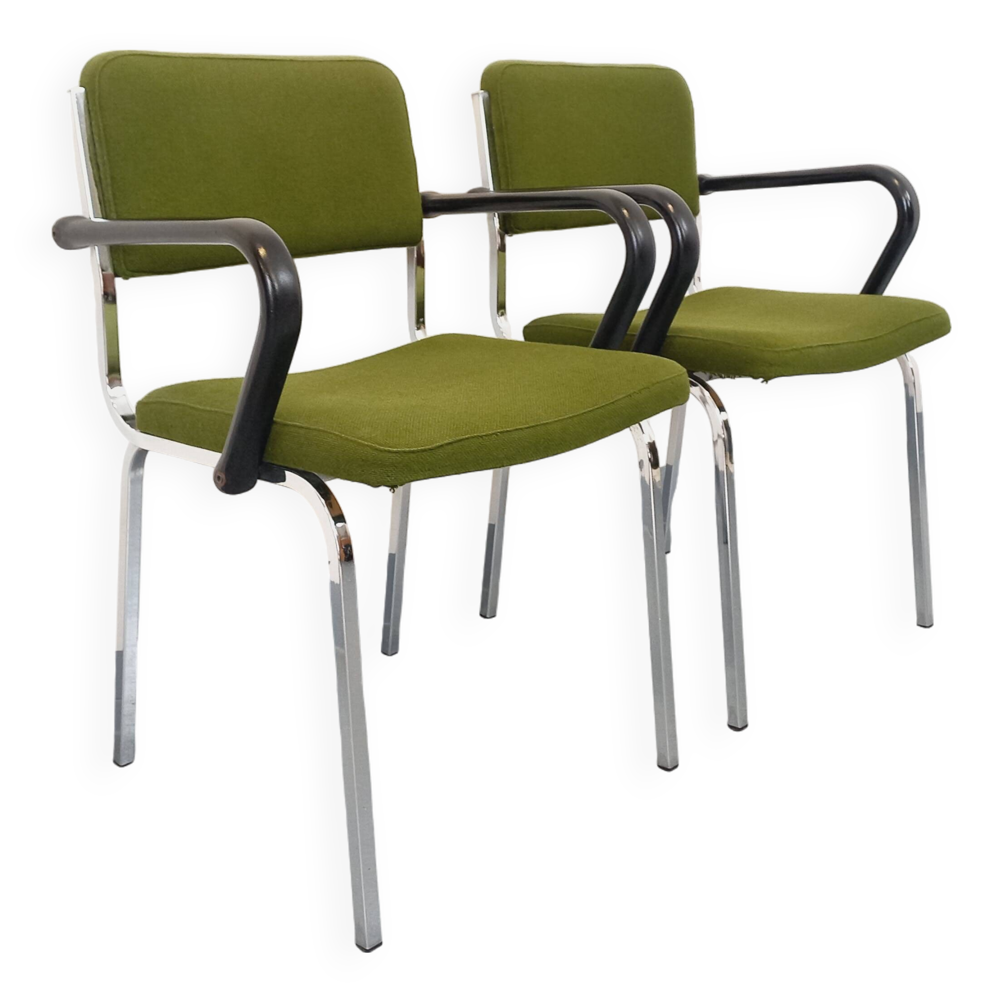 Pair of vintage fabric and chrome armchairs from the 70s