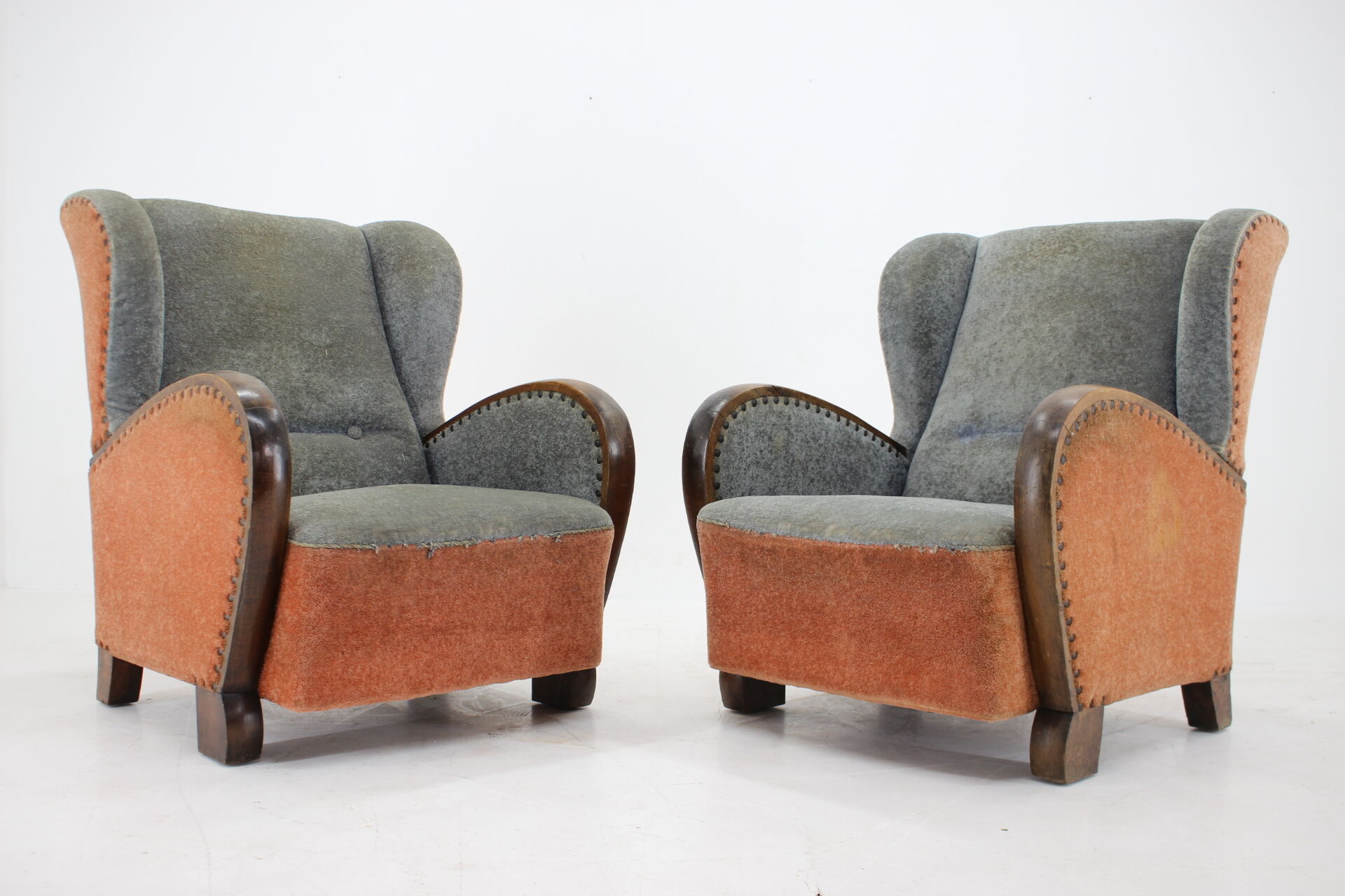 1940s Pair of Large Wing Chairs, Czechoslovakia