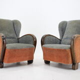 1940s Pair of Large Wing Chairs, Czechoslovakia