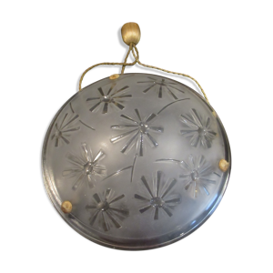 plafonnier en verre pressé, Art Déco, signé Degué