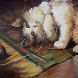 Peinture l'huile sur panneaux chatons jouant par Leon Huber