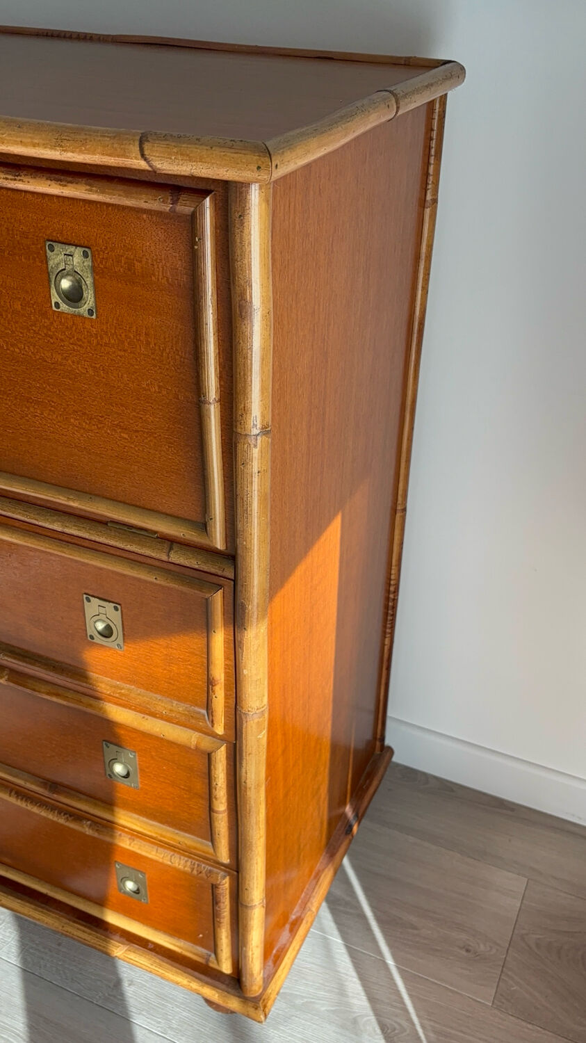 1970s wooden and bamboo bar cabinet