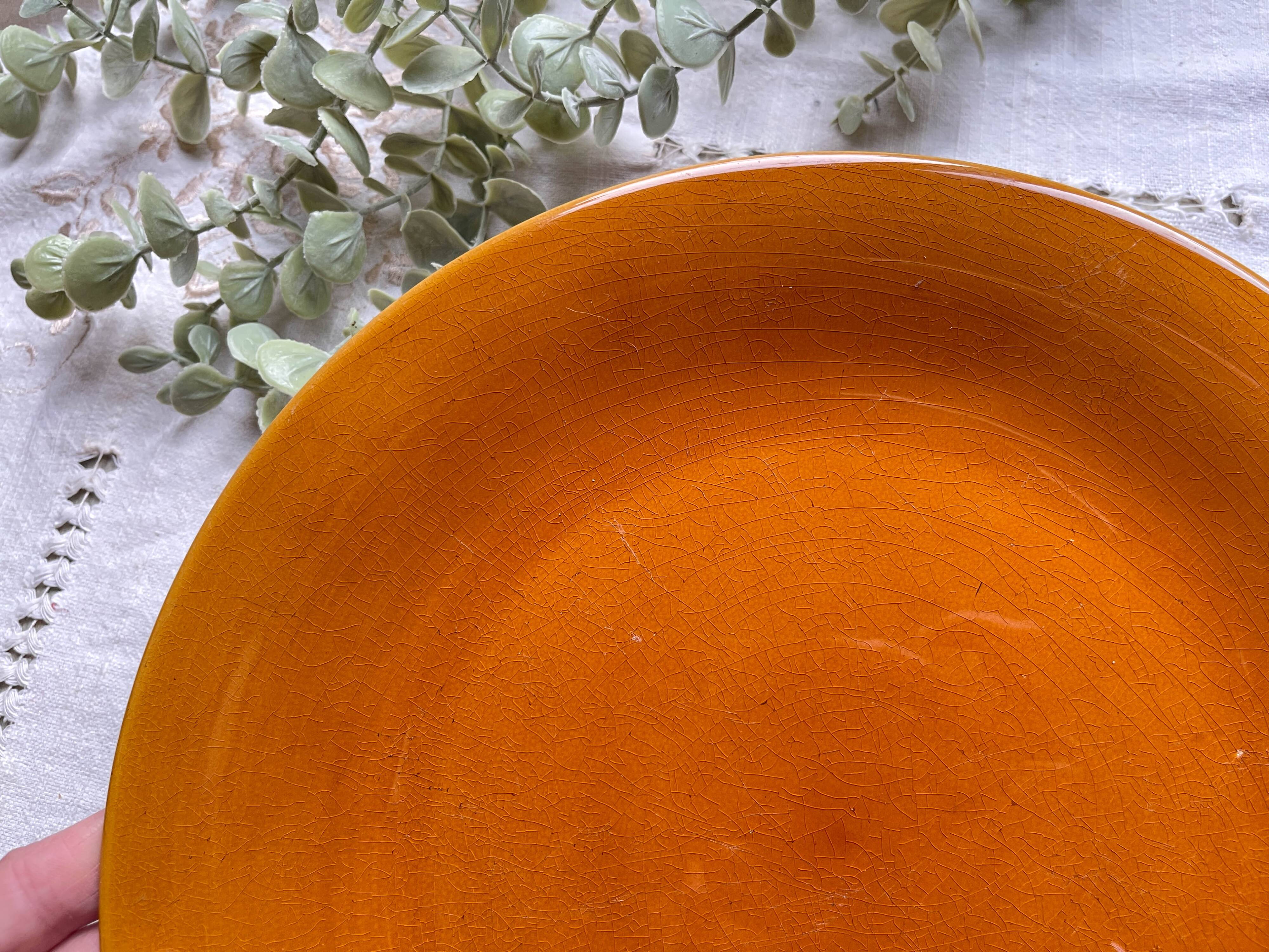 Vintage Longchamp amber earthenware dish, France 1970