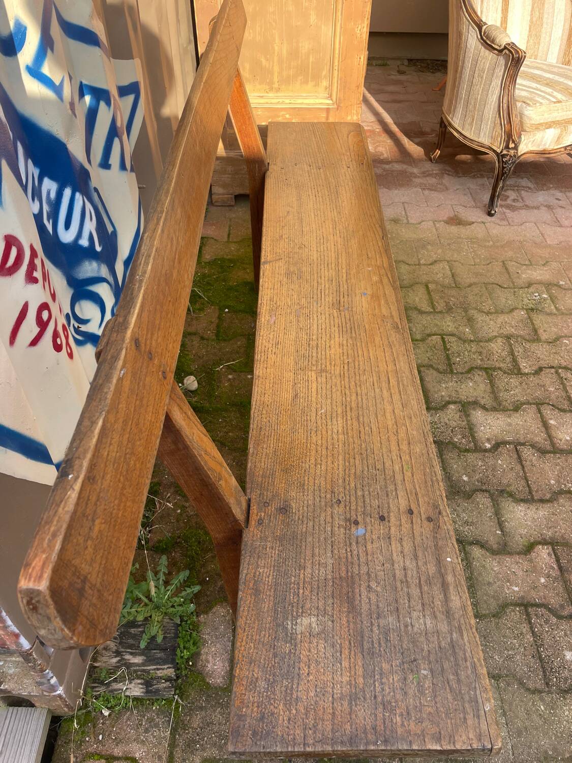 Oak bench with backrest