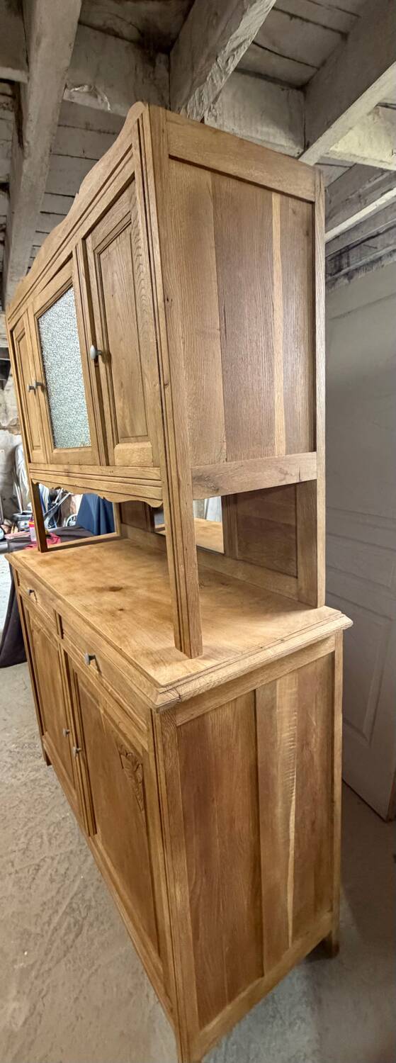 Renovated solid oak sideboard – vintage chic country buffet – glass display