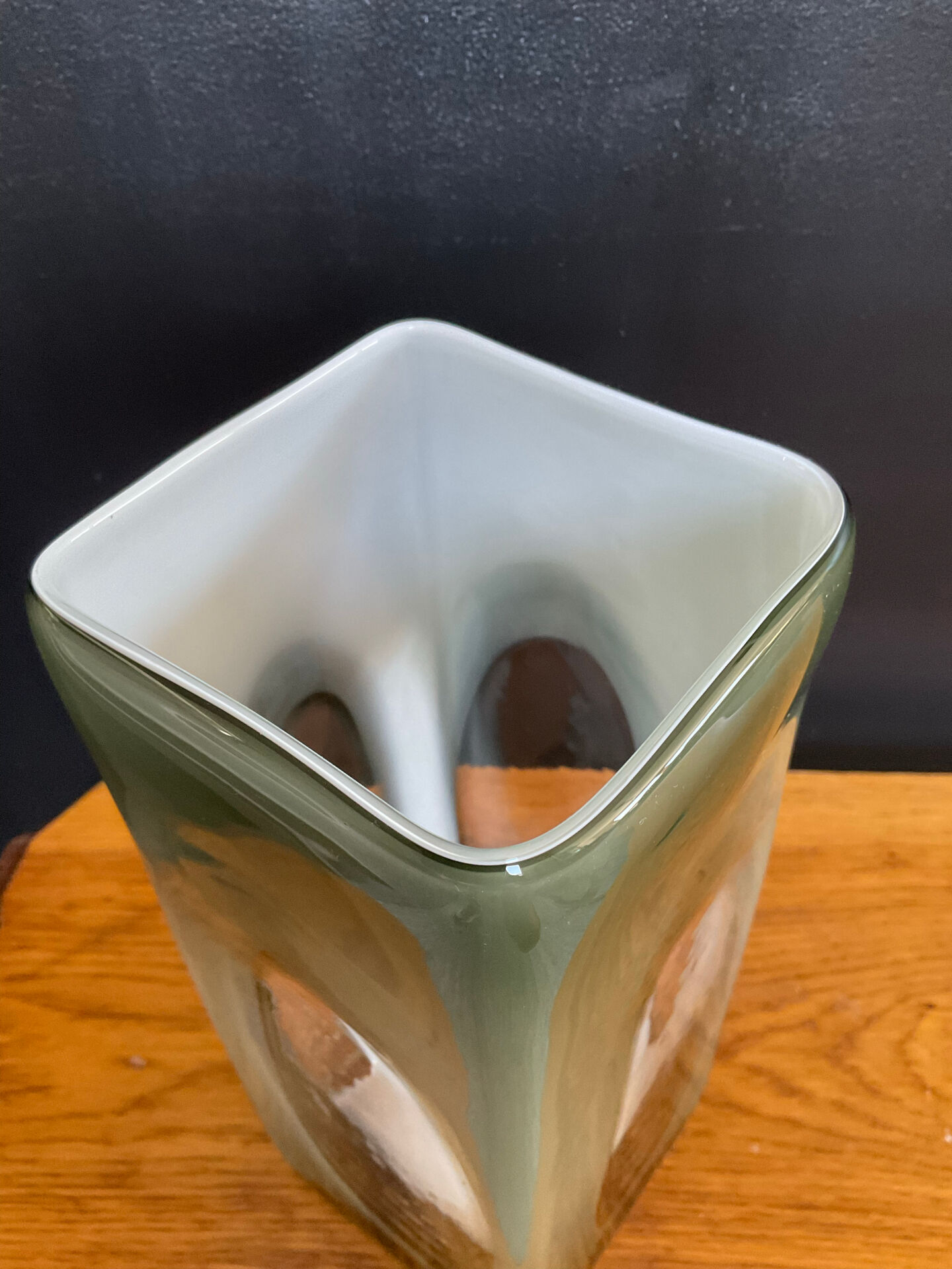 Space Age vase in double-layered smoked and white glass.