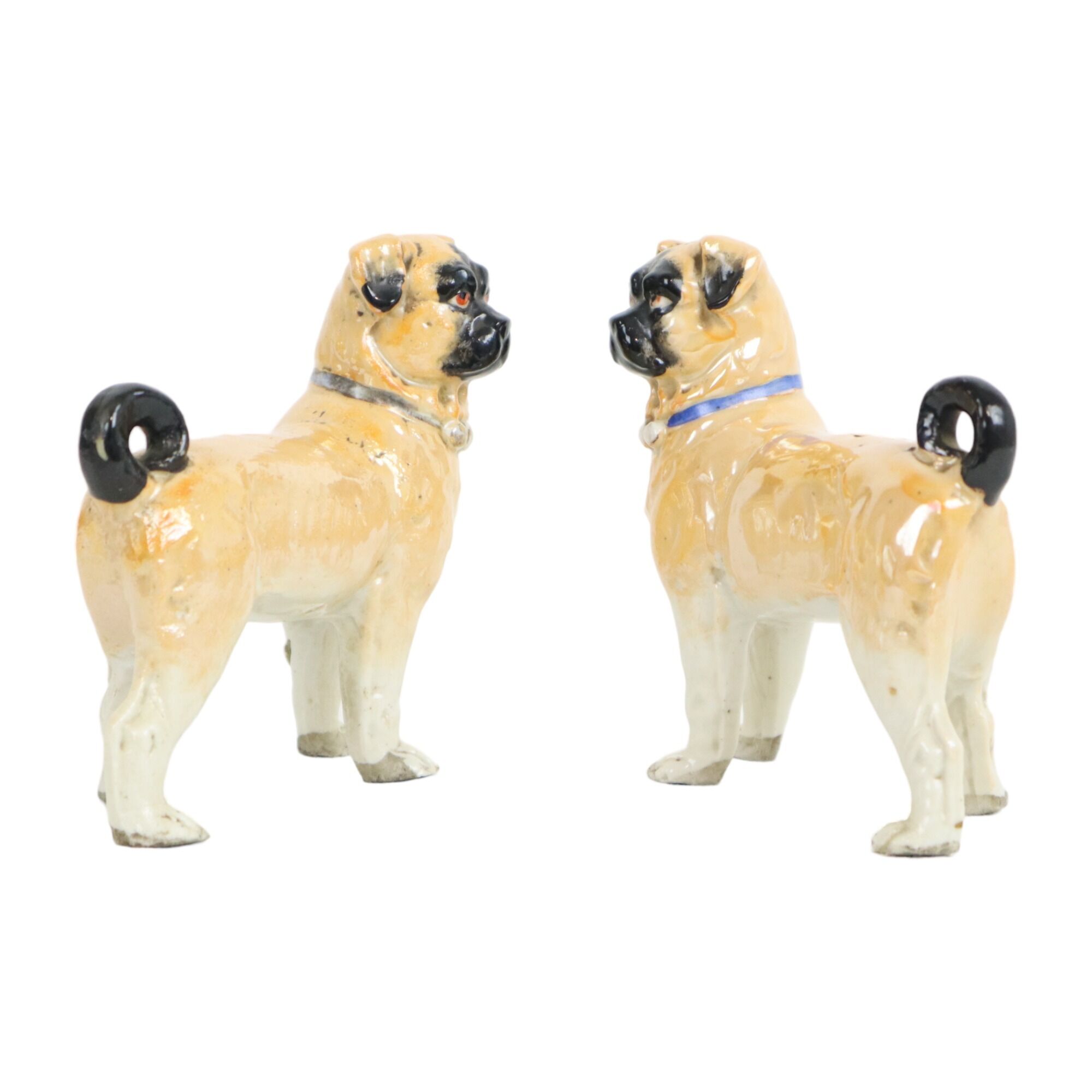 Antique Couple Porcelain Pug Statue Sculpture Art Nouveau 1920