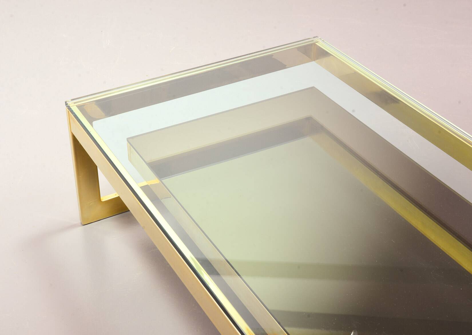 Belgo-Chrom Architectural G-Table 23-Carat Goldplated with Glass Tops 1970s