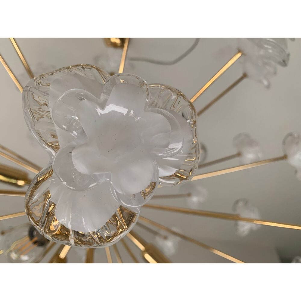 WHITE FLOWERS MURANO GLASS SPUTNIK OVAL GOLD CHANDELIER