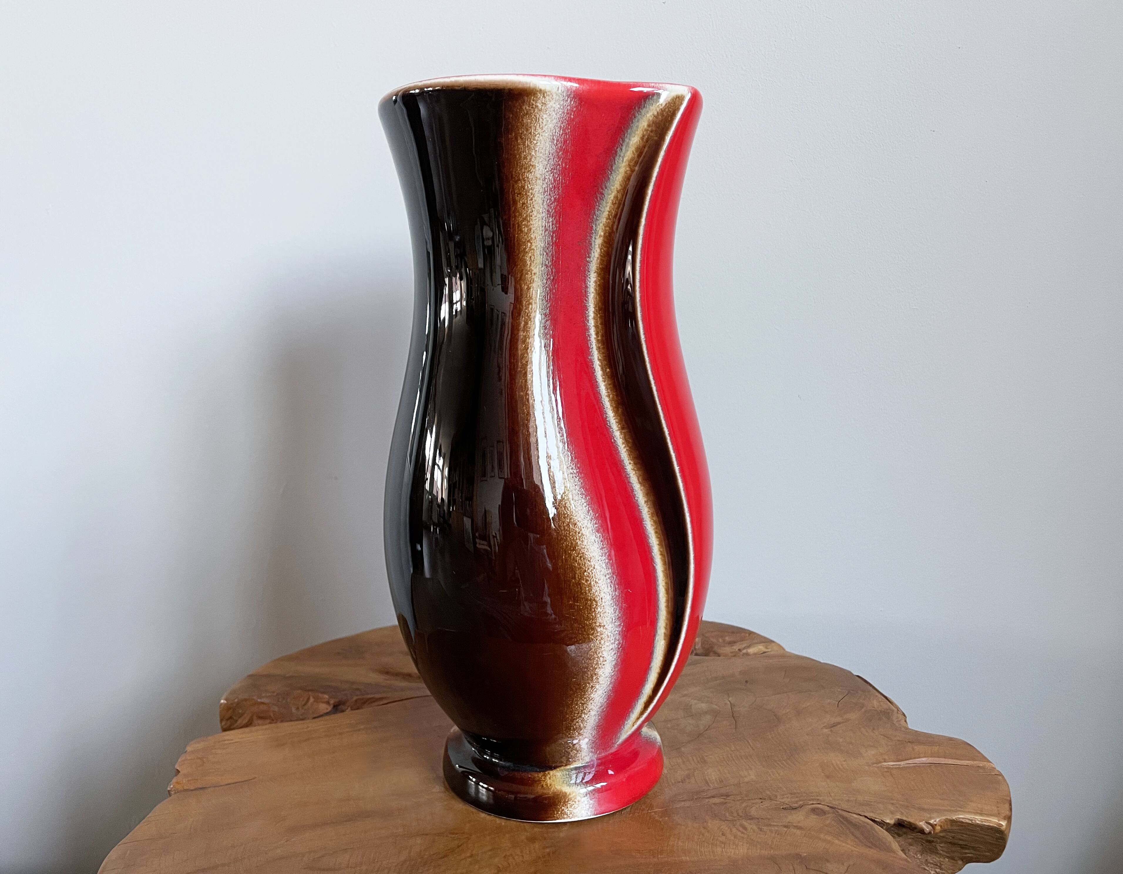 Red-Brown Verceram Vase Model 6390-28, French Mid-Century Modern Art Pottery from the 1960s