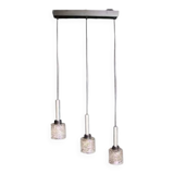 Vintage pendant light with 3 glass and chrome elements, 1960.