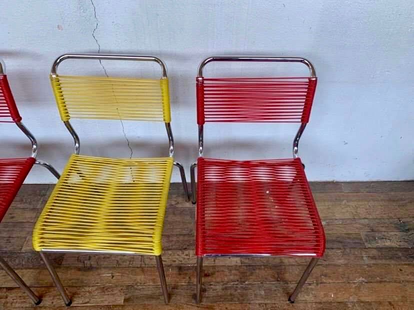 Series of 4 vintage chairs scoubidou of the 1950s
