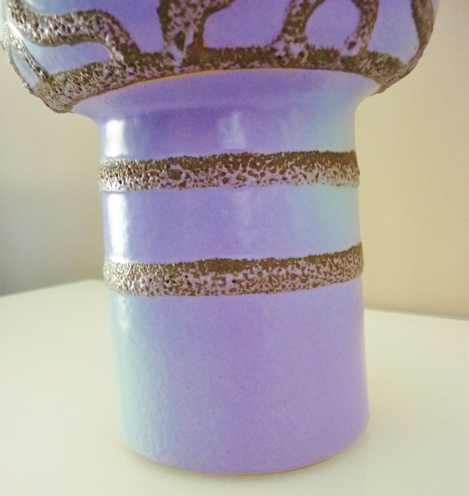 Glazed ceramic vase, abstract shape and decoration, fat lava, vintage 60s/70s