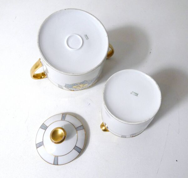 Service café thé Limoges Ribes porcelaine or argent nacre irisé Art Déco