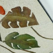 Mid century ceramic and plaster wall tile floral decor leaves and blossoms 1950s wgp