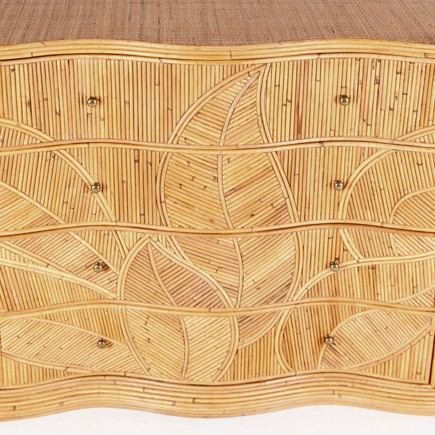 Curved chest of drawers with 4 rattan drawers
