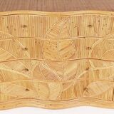 Curved chest of drawers with 4 rattan drawers