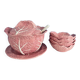 Soup tureen and bowl set with pink cabbage slip