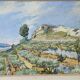 Watercolour landscape of Provence "the fort on the town", early 20th century.