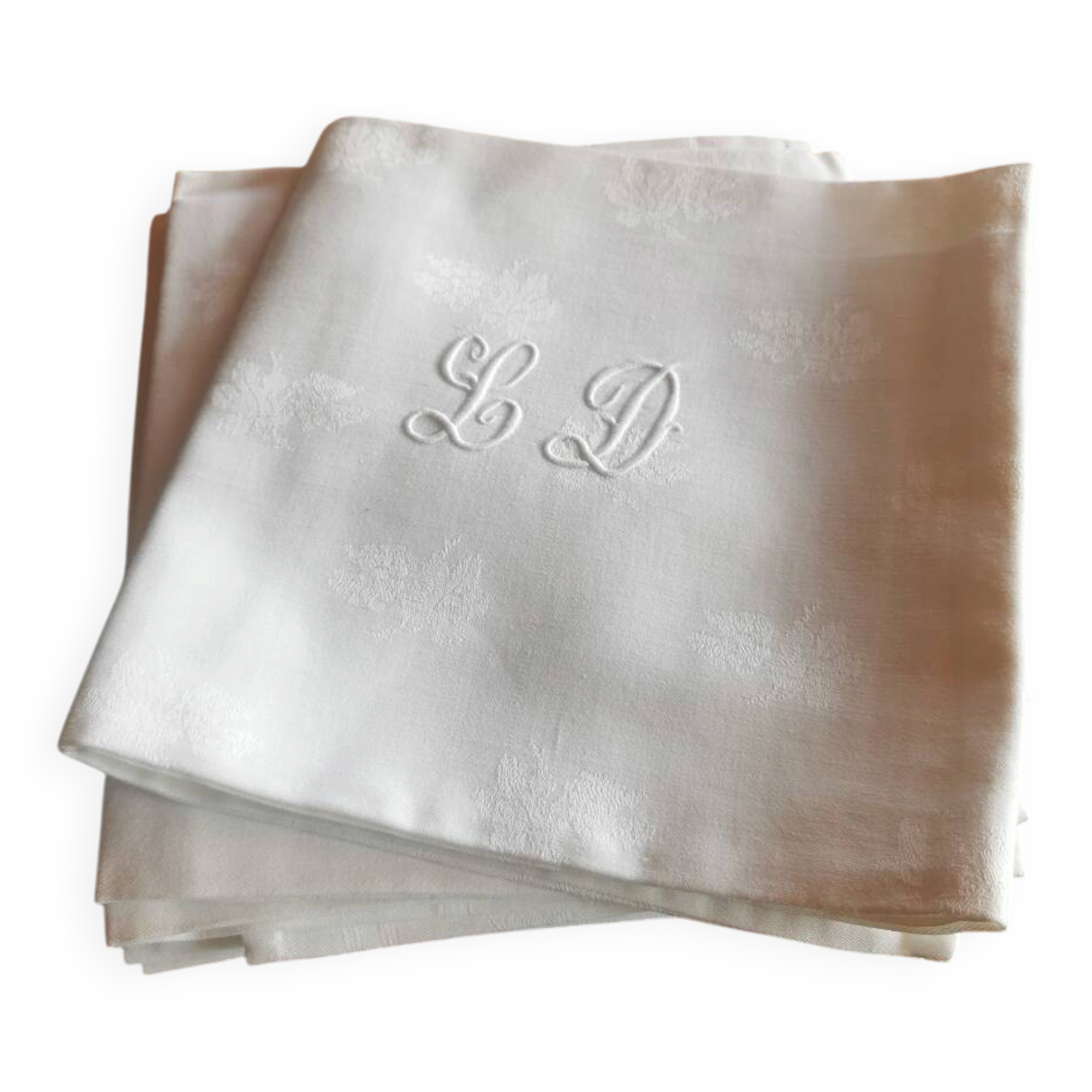 12 old damask linen towels monogrammed LD
