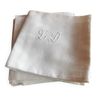 12 old damask linen towels monogrammed LD