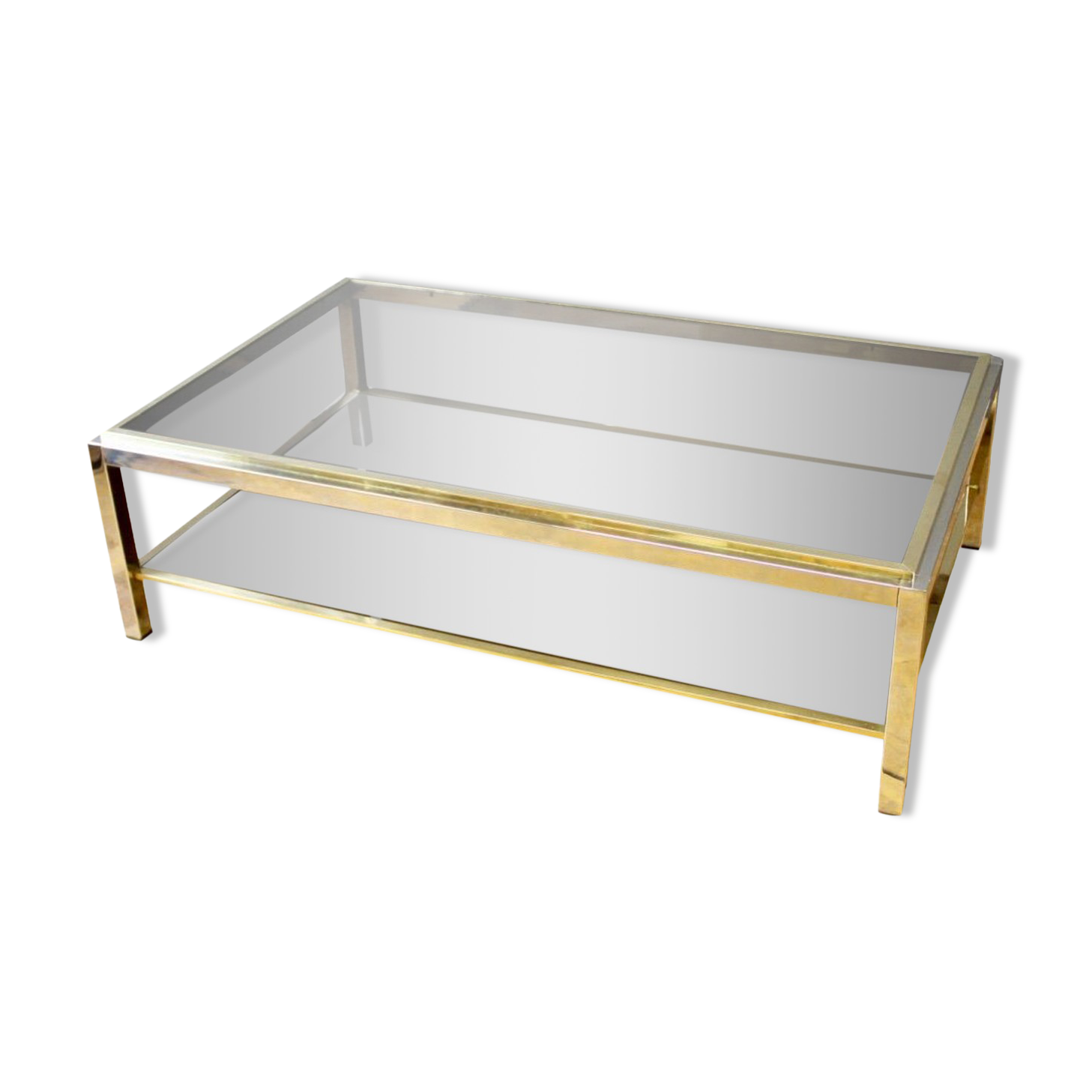 Table basse à double plateaux en chrome et doré vers 1970