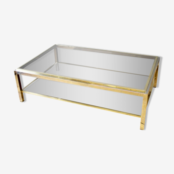 Coffee table with double trays in chrome and gold around 1970