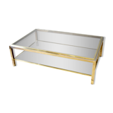 Coffee table with double trays in chrome and gold around 1970