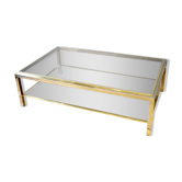 Table basse à double plateaux en chrome et doré vers 1970